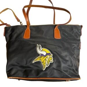 Dooney & Bourke Vikings Tote Bag Black‎ Nylon Leather Trim NFL Football Purse